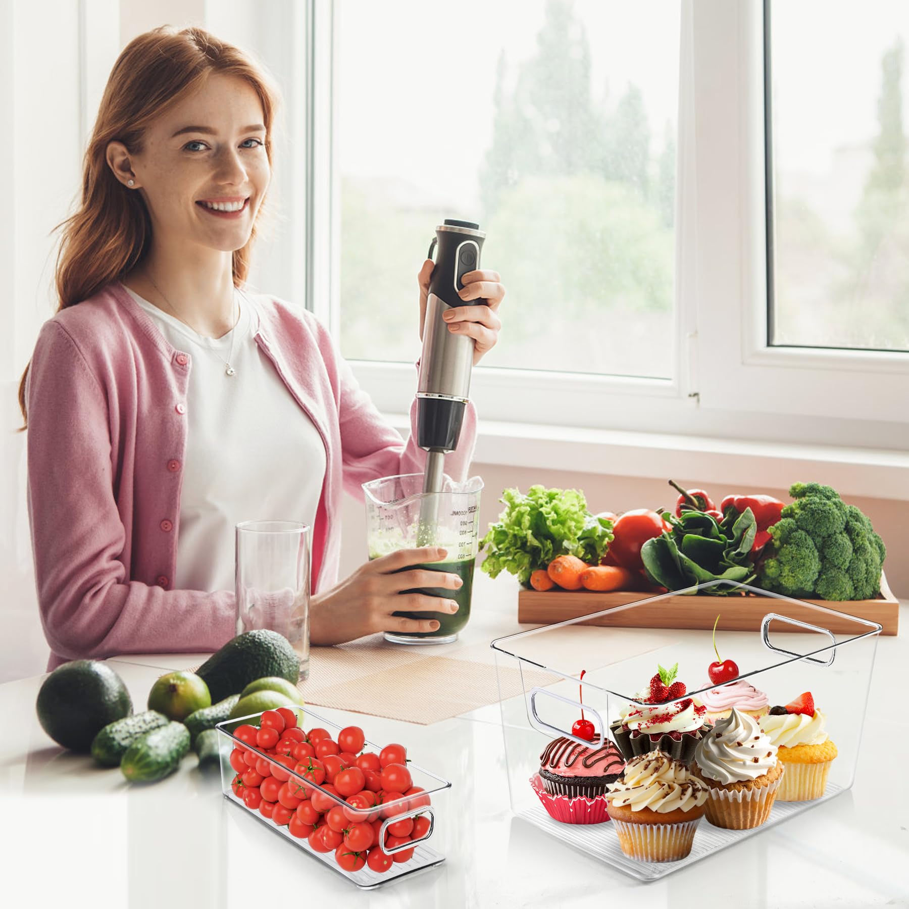 Organizadores SKTKSE para nevera transparentes y grandes, ideales para alimentos.