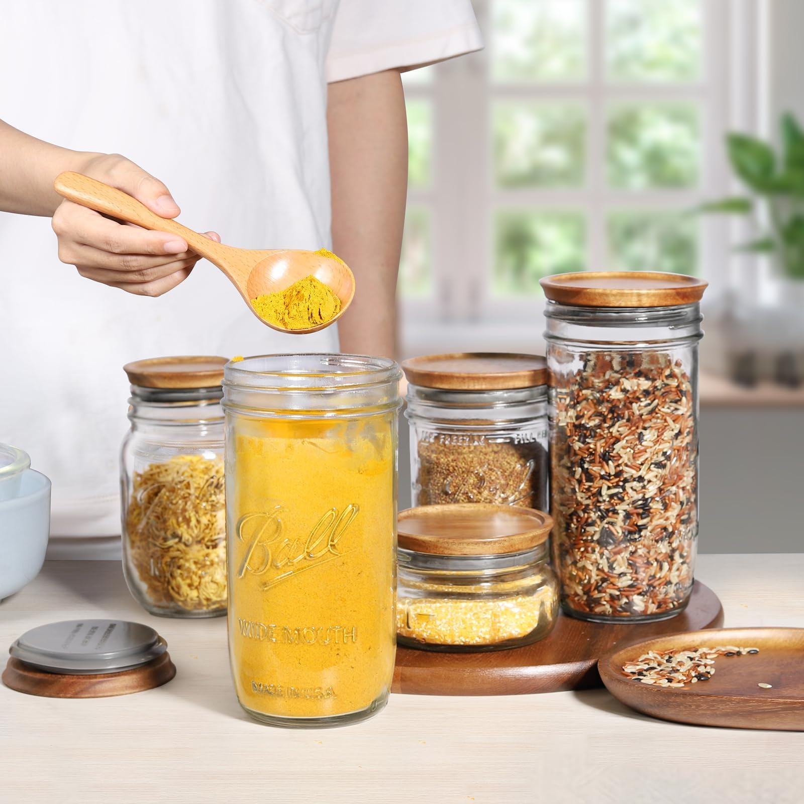 Compatibles con tarros Ball y Kerr para conservar alimentos secos.