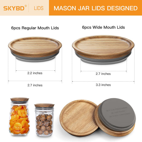 Tapas SKYBD para tarro Mason de boca ancha con madera de acacia.