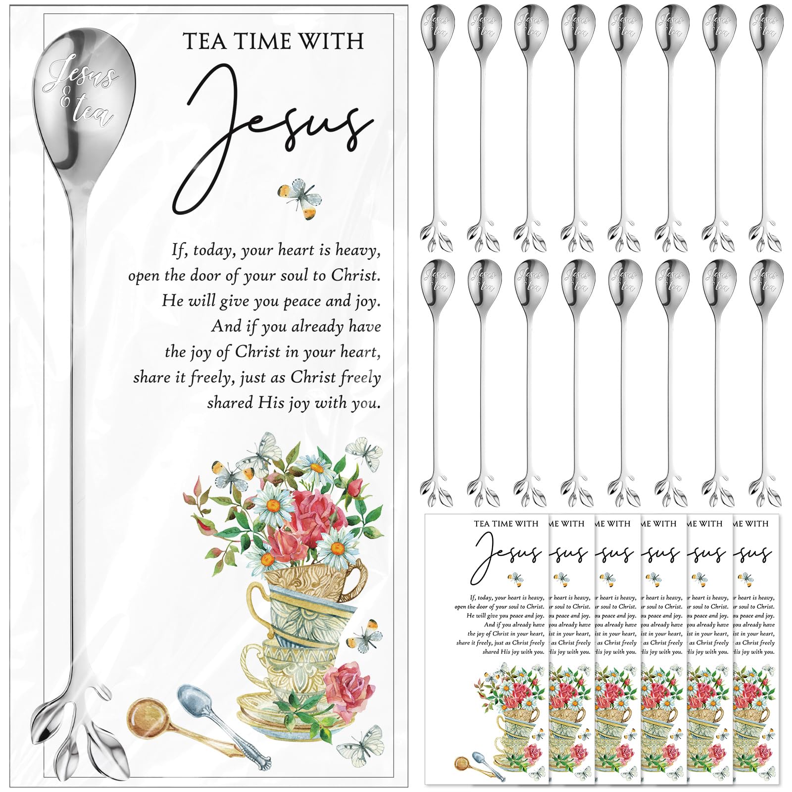 Skybooly cucharas de té cristianas en forma de hoja para momentos de oración