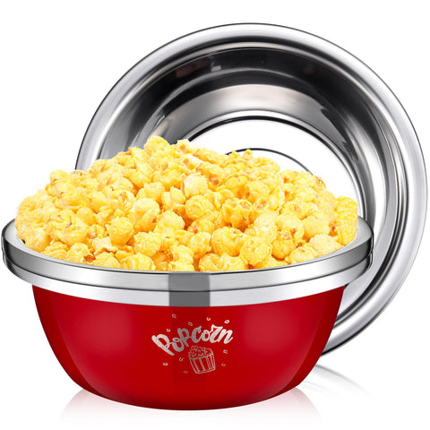 Skybooly cuencos para palomitas de acero inoxidable rojos, perfectos para servir durante la película.
