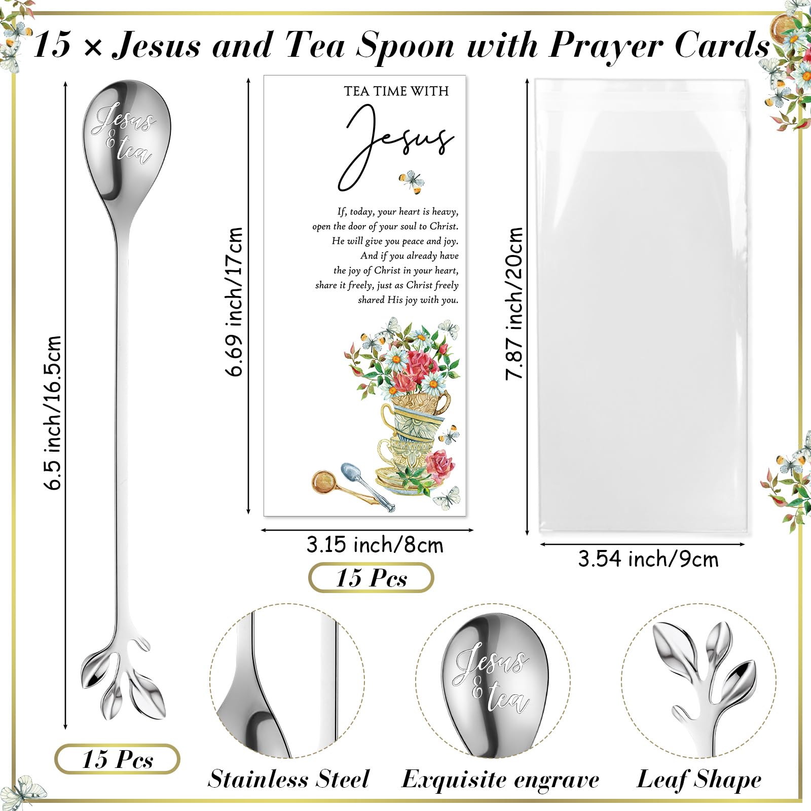 Tarjetas de oración Jesús acompañando cada juego de cucharas Skybooly