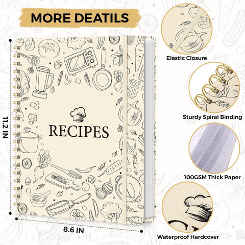 SKYDUE libro de recetas, espiral doble, permite escribir con el cuaderno abierto y plano.
