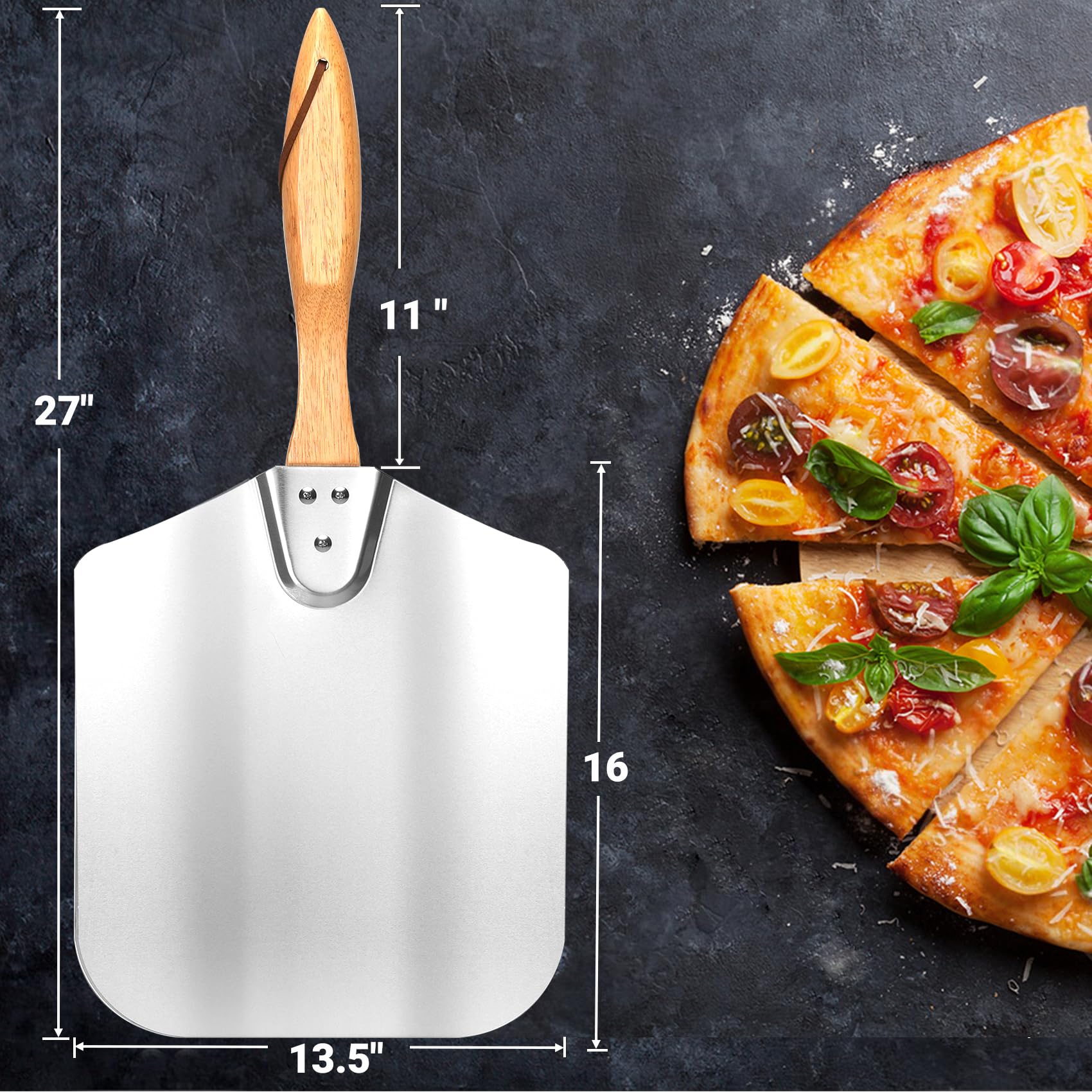 Skyflame mango-madera-pala-pizza: mango ergonómico para giro preciso.