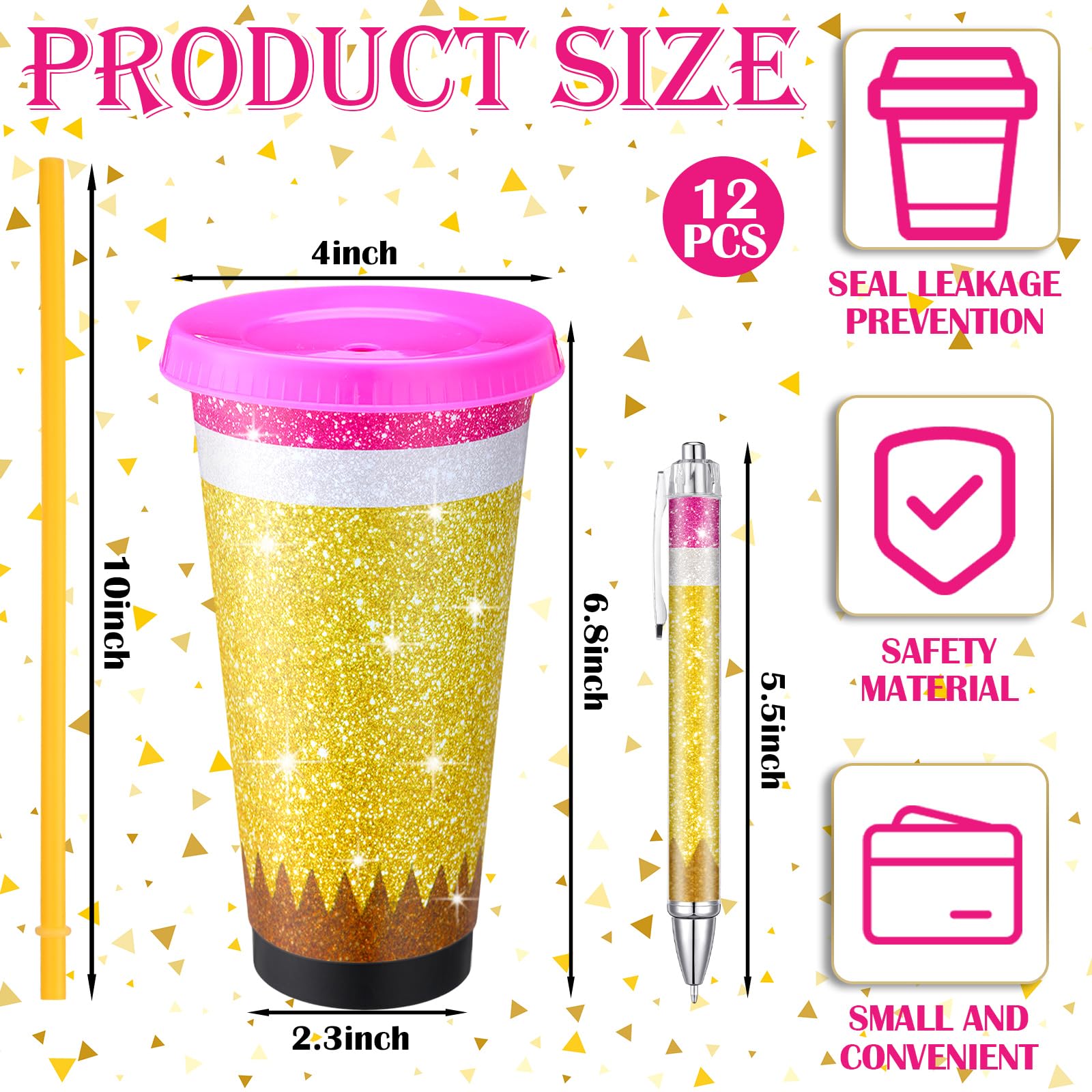 Bolígrafos glitter Skylety, 12 unidades, perfectos para notas.