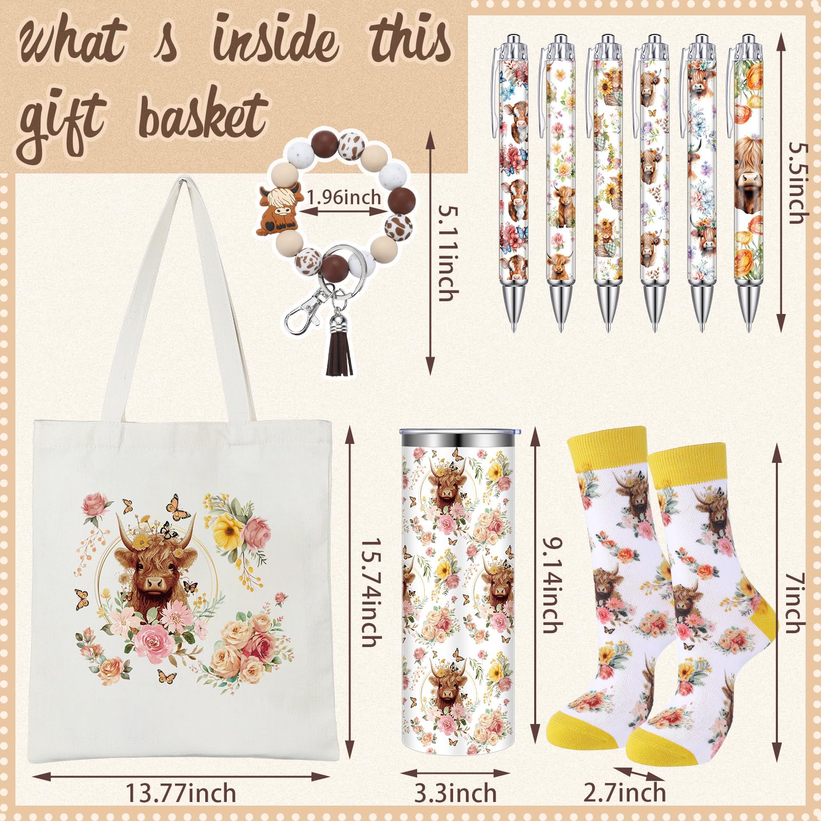 Bolsa de lona Skylety con diseño de vaca y flores para uso diario.