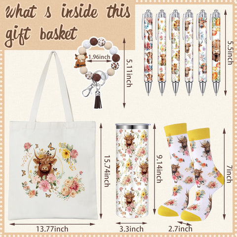 Bolsa de lona Skylety con diseño de vaca y flores para uso diario.