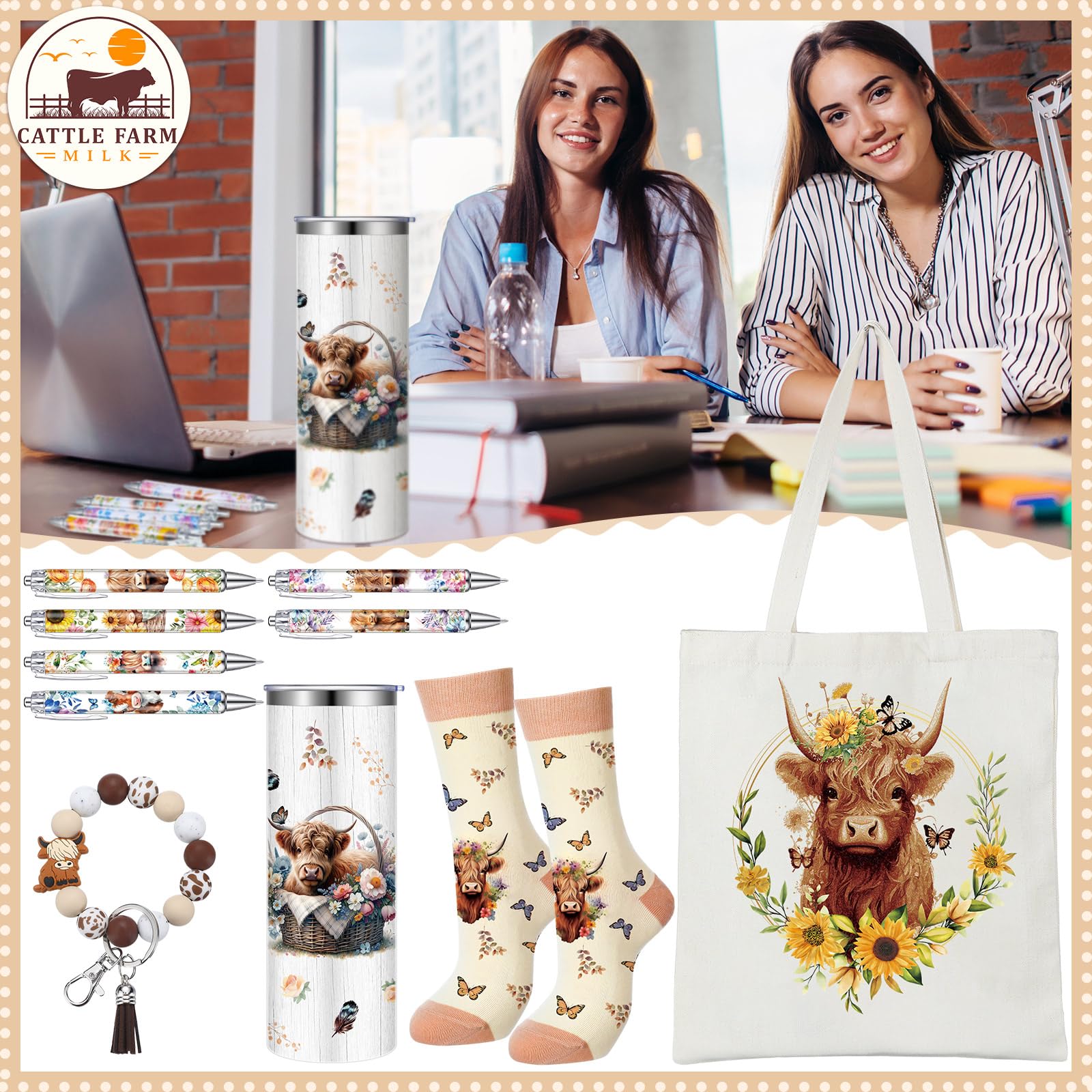 Bolso de lienzo Skylety con diseño floral de vaca para llevar lo imprescindible a diario.