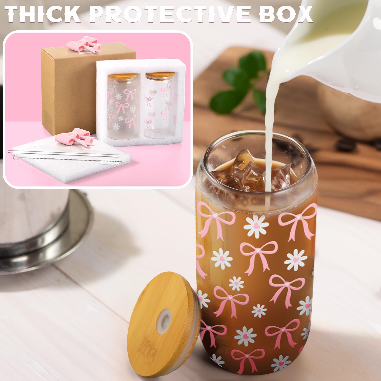 Cepillo de limpieza para vasos con diseño de lazo rosa.