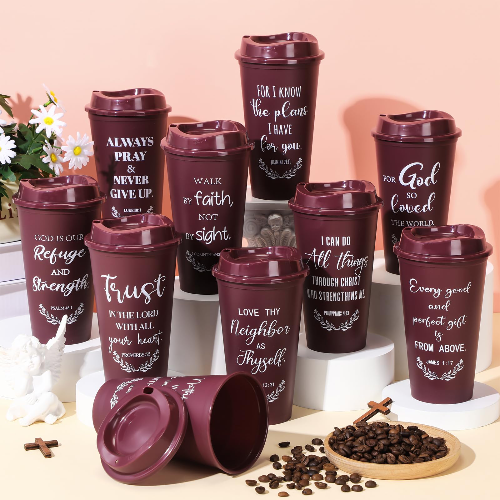 Vaso Skylety con diseño bíblico y versículos, apto para oficina y casa