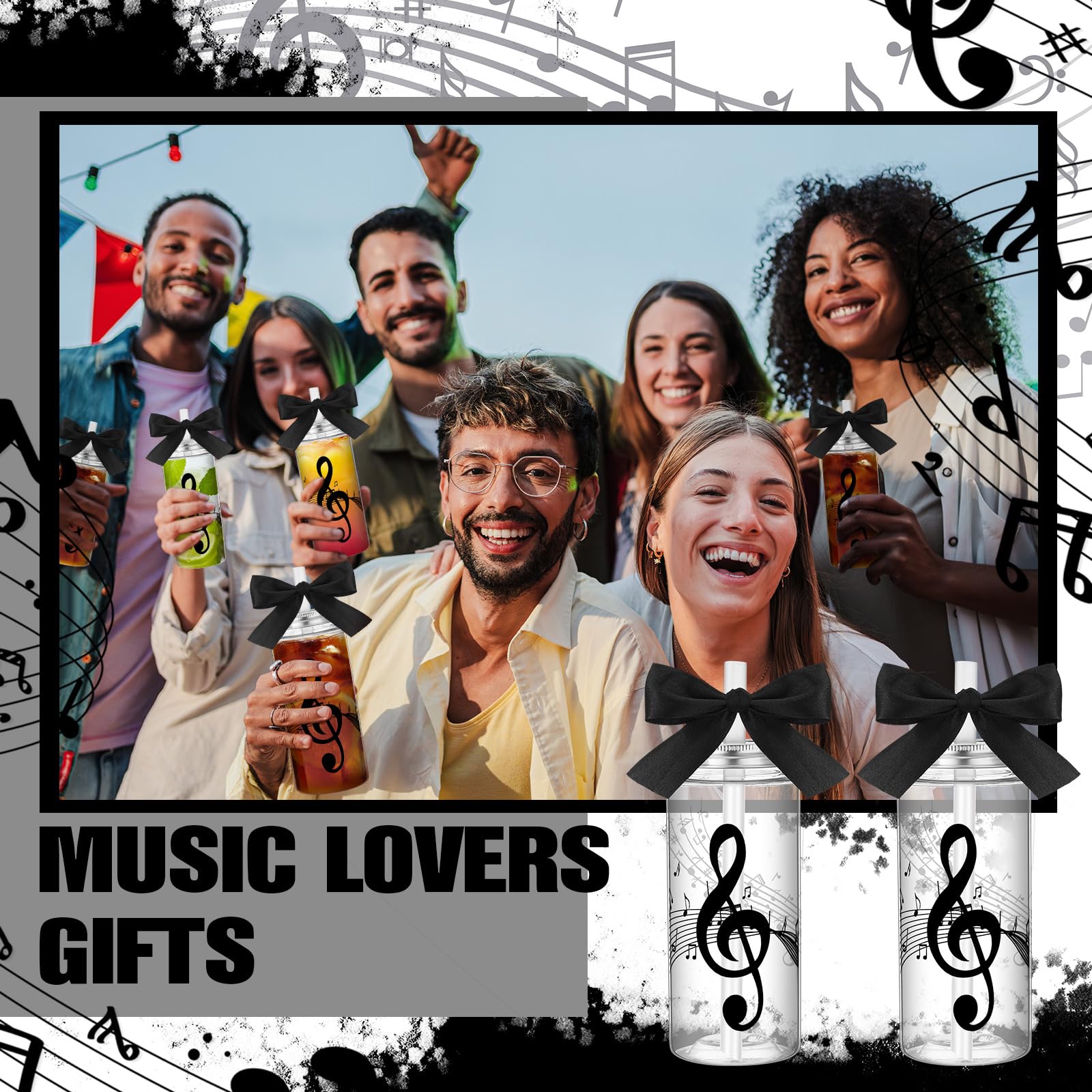 Empaque completo Skylety con vasos musicales para fiestas.