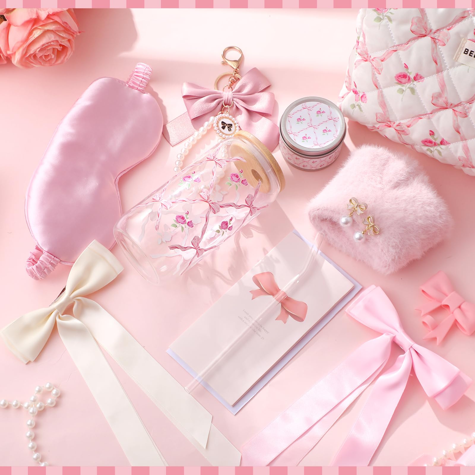 Skylety gomas de pelo con lazo rosa, prácticas para peinados diarios.