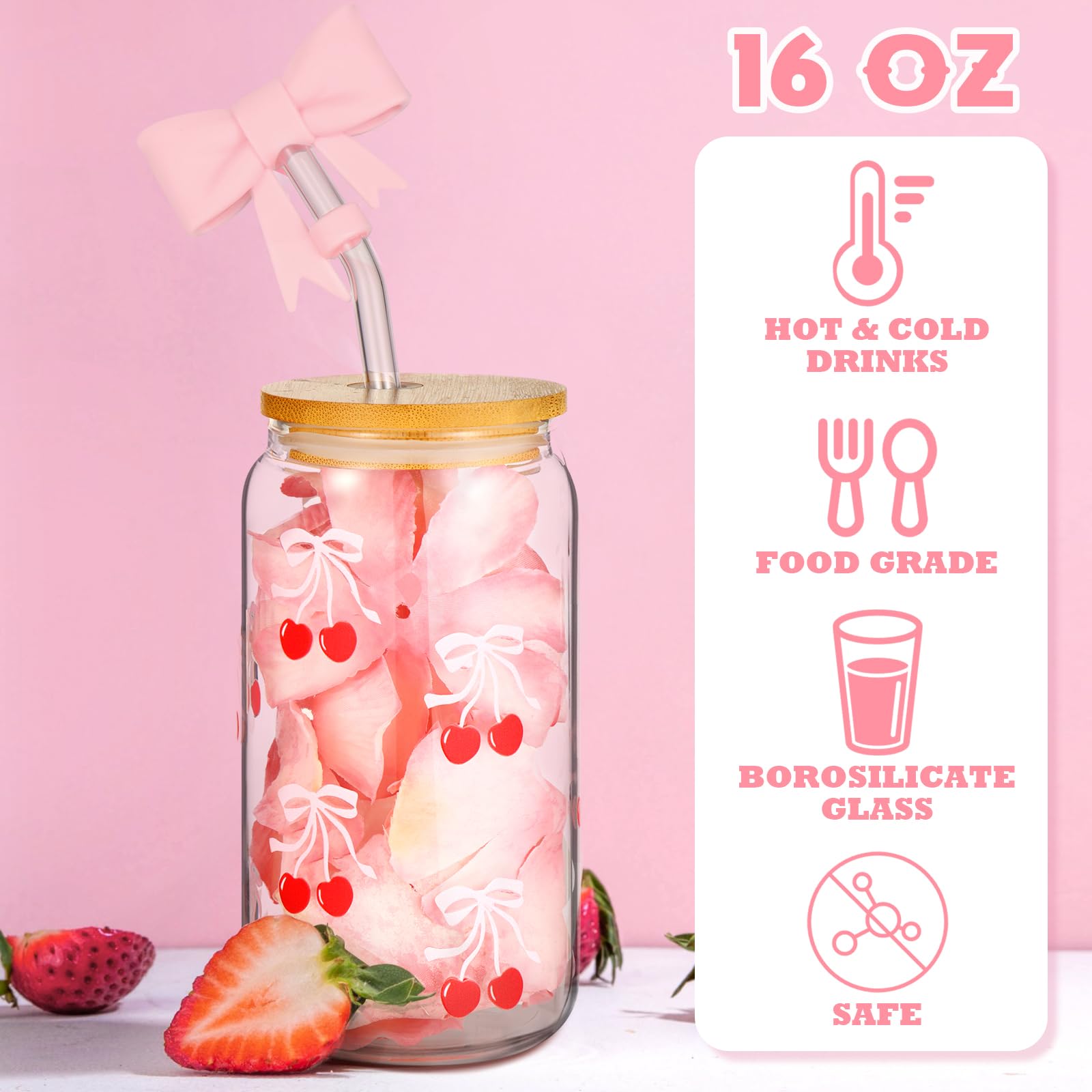 Pajillas de vidrio rosa para Skylety, reutilizables y fáciles de limpiar.