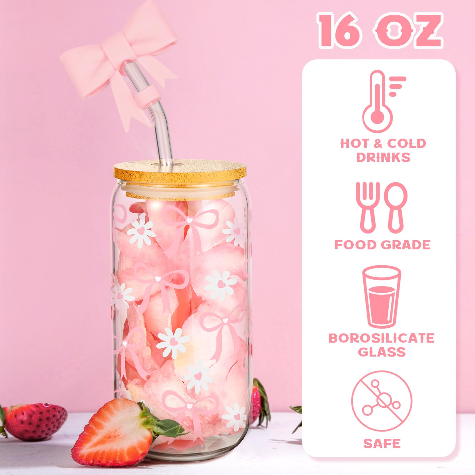 Tapones de pajilla de silicona con lazo rosa para conservar higiene.