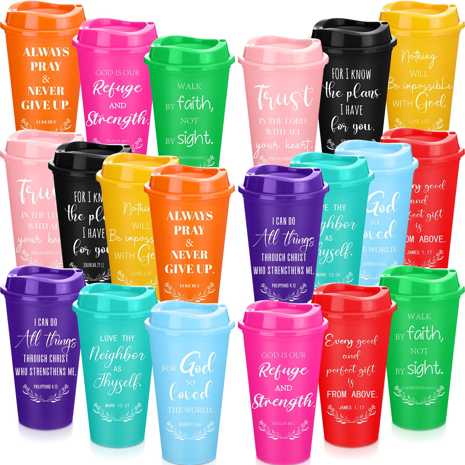 Taza cristiana Skylety de 16 onzas con tapa arcoíris para café diario.