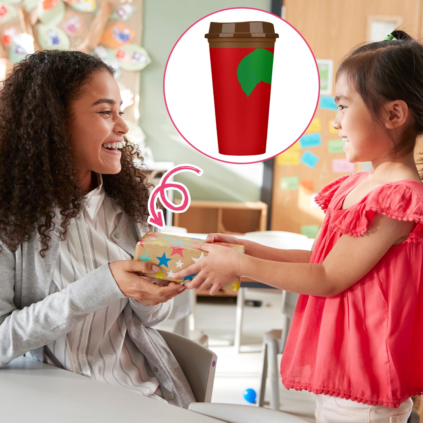 Taza Skylety de 16 onzas, ideal para bebidas y celebraciones escolares.