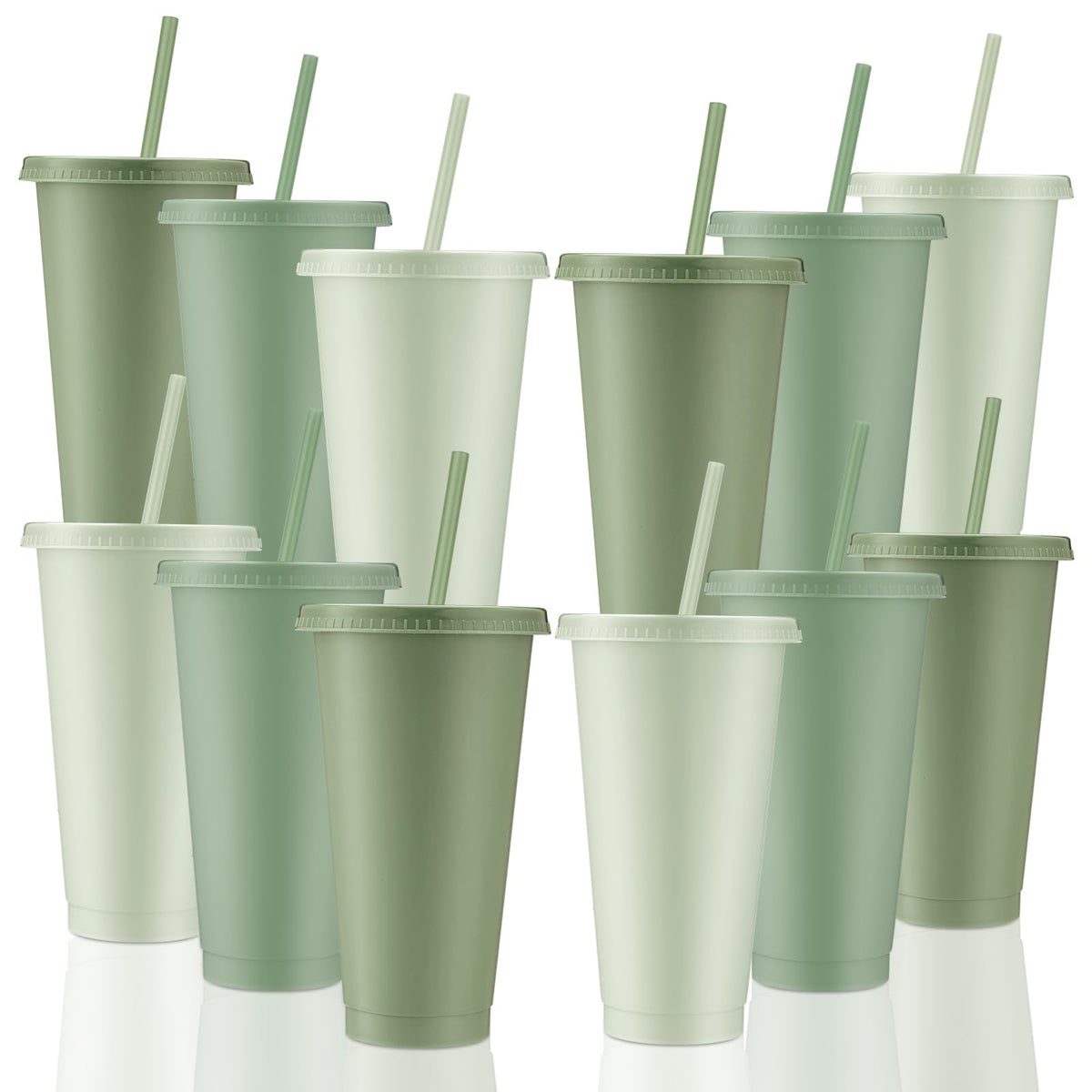 Skylety tazas de plástico verde salvia con gradientes, ideales para servir bebidas con estilo.