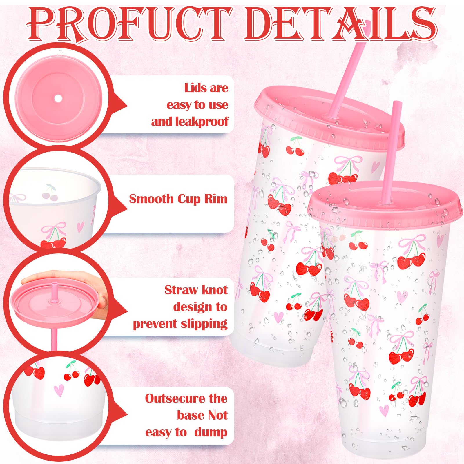 Vaso Skylety 24oz rosa, gran capacidad para bebidas.
