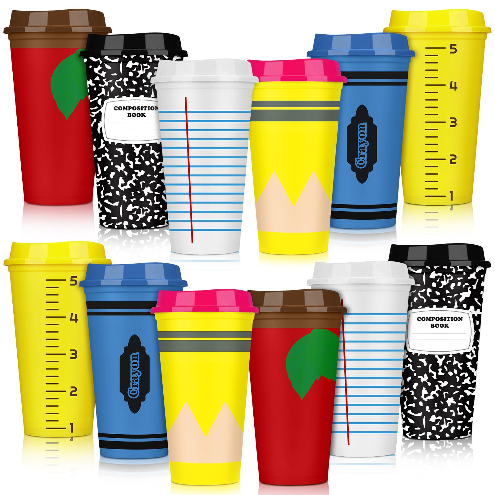 Skylety vaso plástico 16oz con tapa y diseño de lápiz, ideal para regalos a docentes.