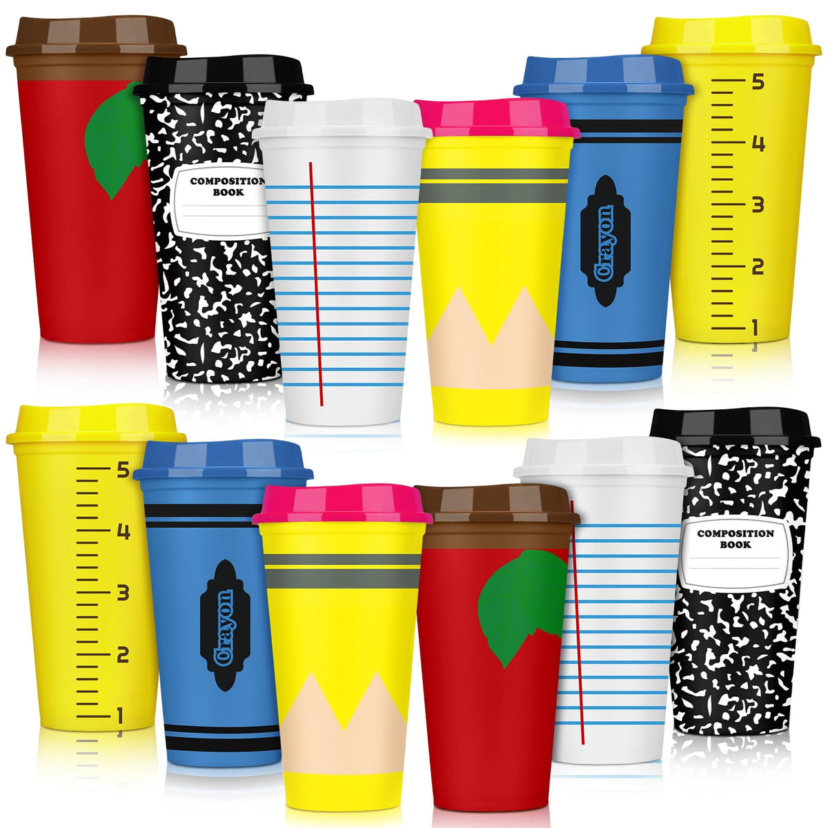 Skylety vaso plástico 16oz con tapa y diseño de lápiz, ideal para regalos a docentes.