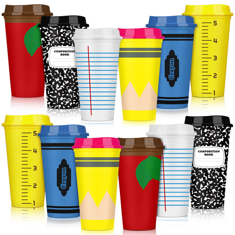 Skylety vaso plástico 16oz con tapa y diseño de lápiz, ideal para regalos a docentes.