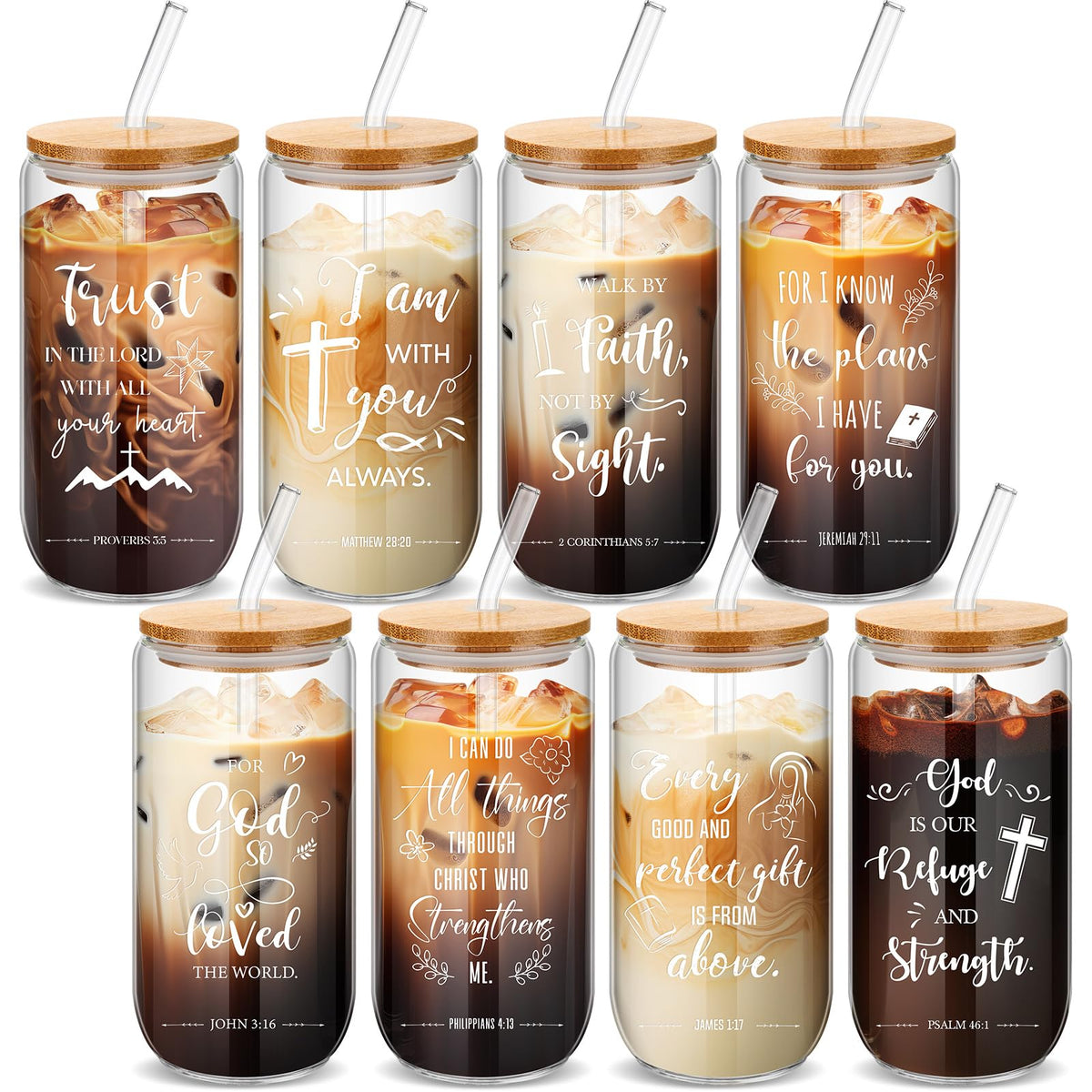 Vaso de cristal Skylety 16 onzas con tapa de bambú para bebidas frías