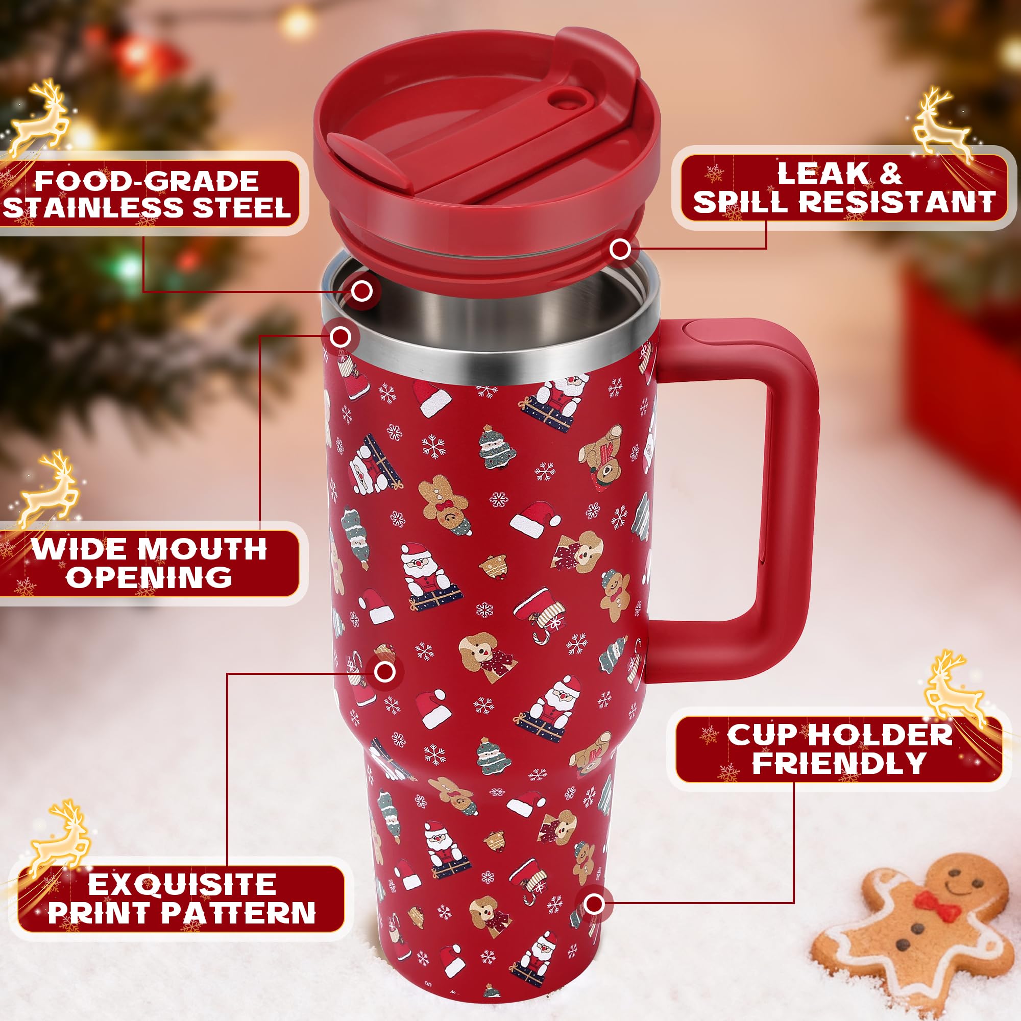 Skywerc taza termica navidad, tapa 2 en 1 para evitar derrames.