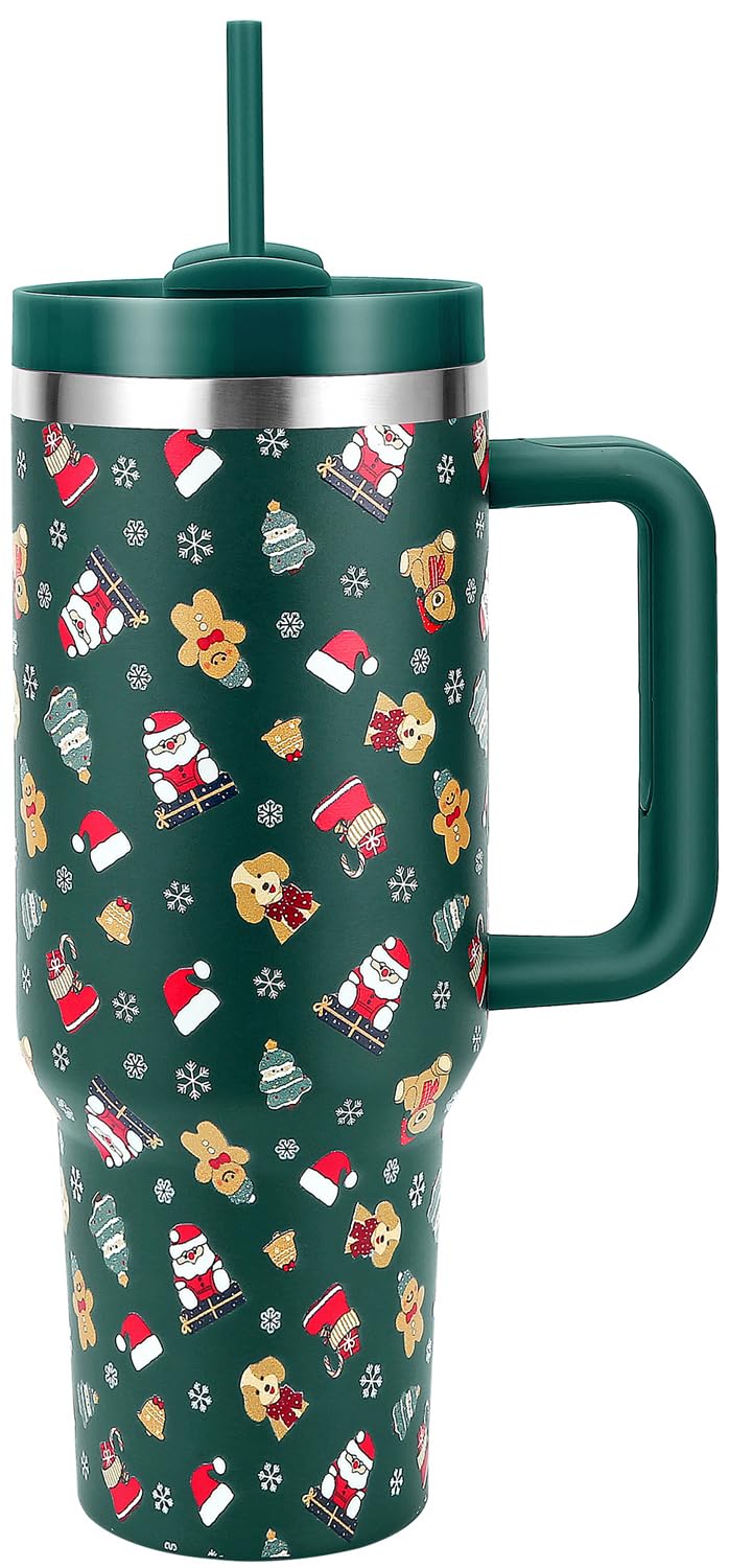 Taza navideña Skywerc de 40 oz con asa, lista para fiestas y viajes.