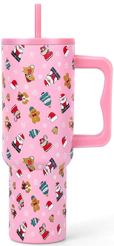 Skywerc taza térmica navidad 40oz con asa, ideal para llevar bebidas en movimiento.