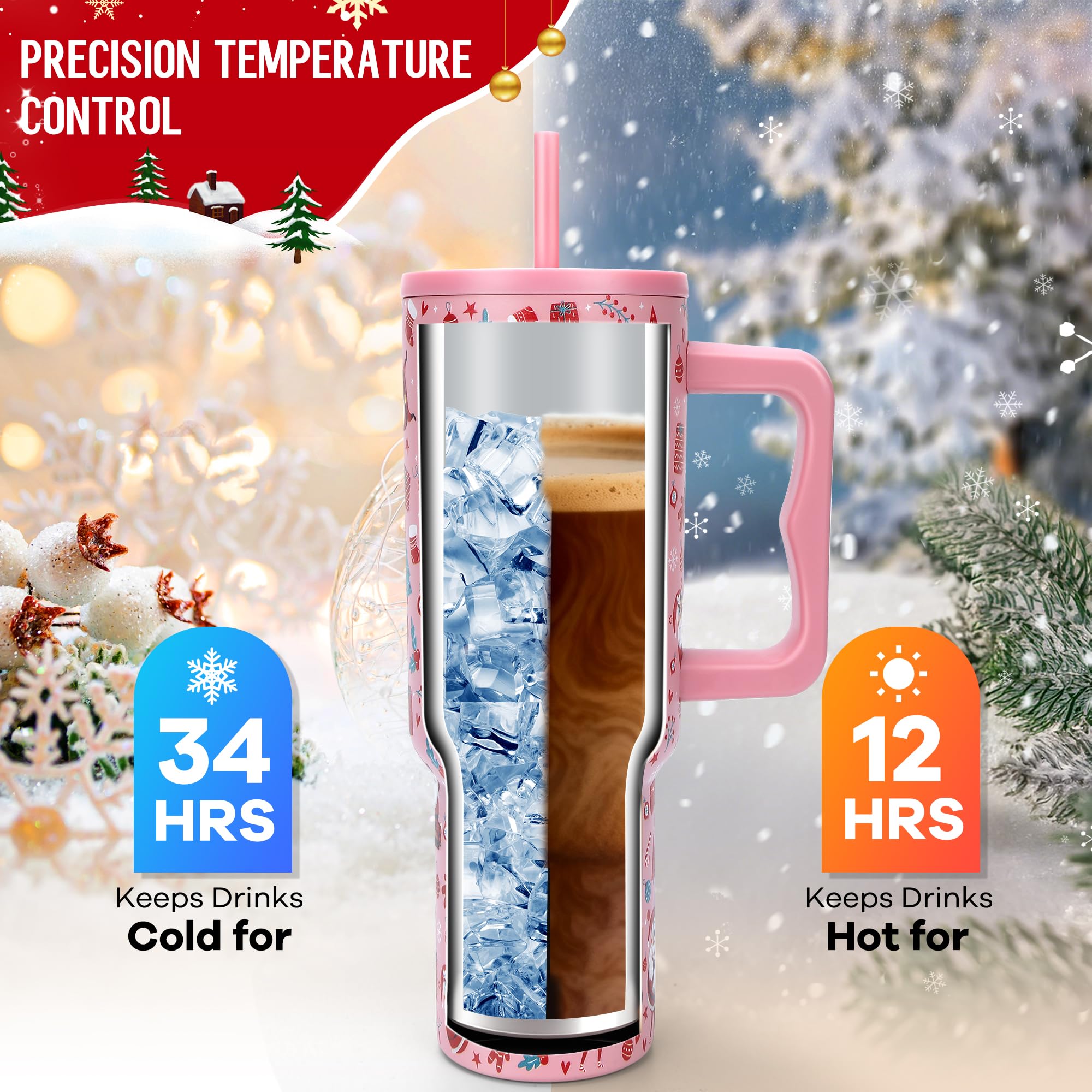 Skywerc taza térmica navidad 40oz con diseño de Santa para decorar.