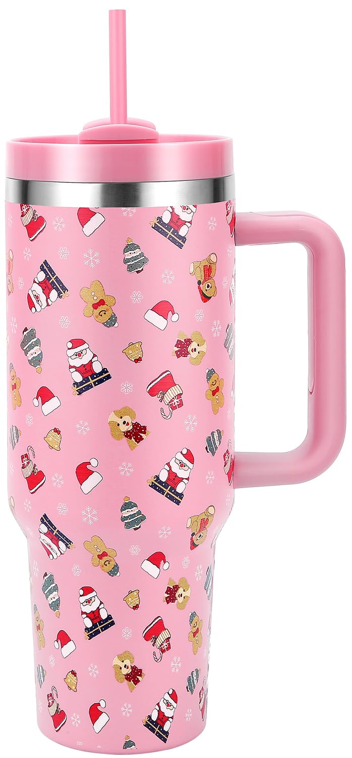 Skywerc tumbler con mango, diseño navideño, ideal para bebidas frías o calientes durante el día