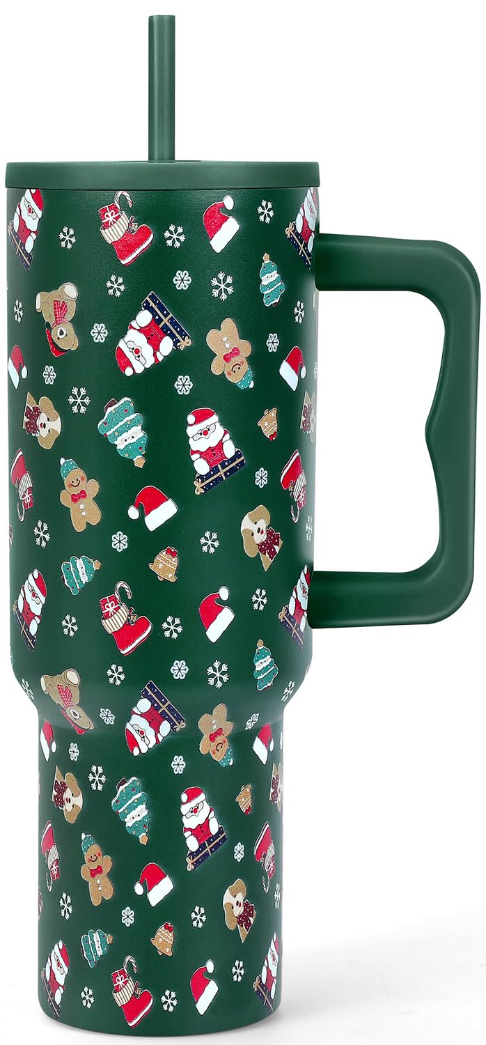 Skywerc Tumbler Navidad Santa y osito, diseño festivo para bebidas frías o calientes.