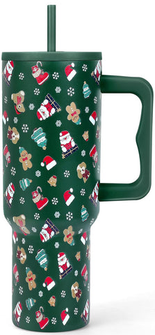 Skywerc Tumbler Navidad Santa y osito, diseño festivo para bebidas frías o calientes.