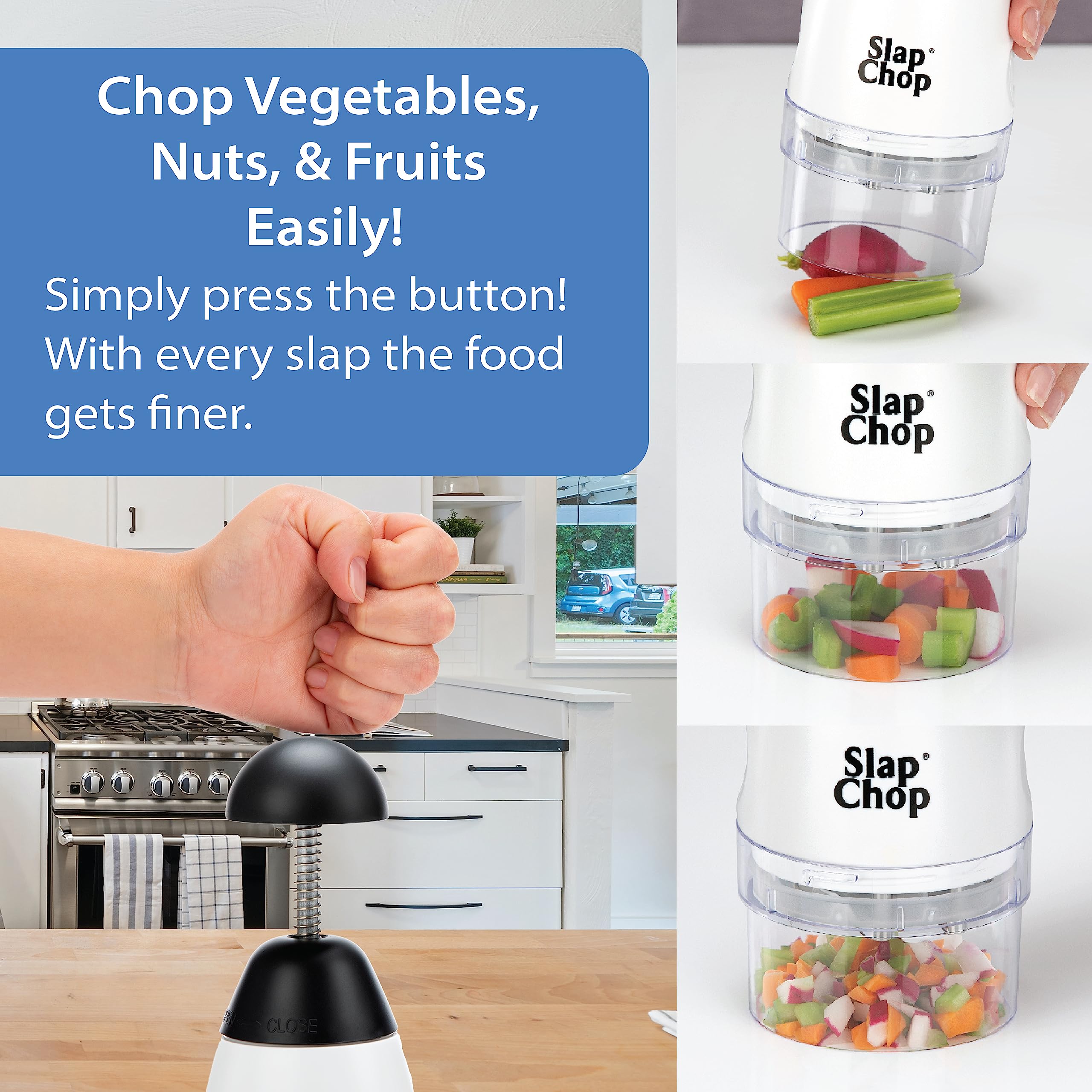 Slap Chop con tapa mariposa abrefácil para limpieza y acceso sencillo