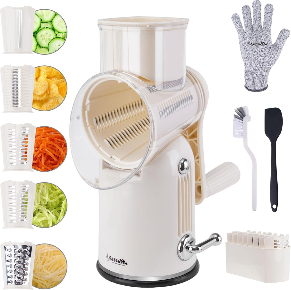 SLEEKDR 5 en 1 con asa ergonómica facilita rallado rápido en la cocina