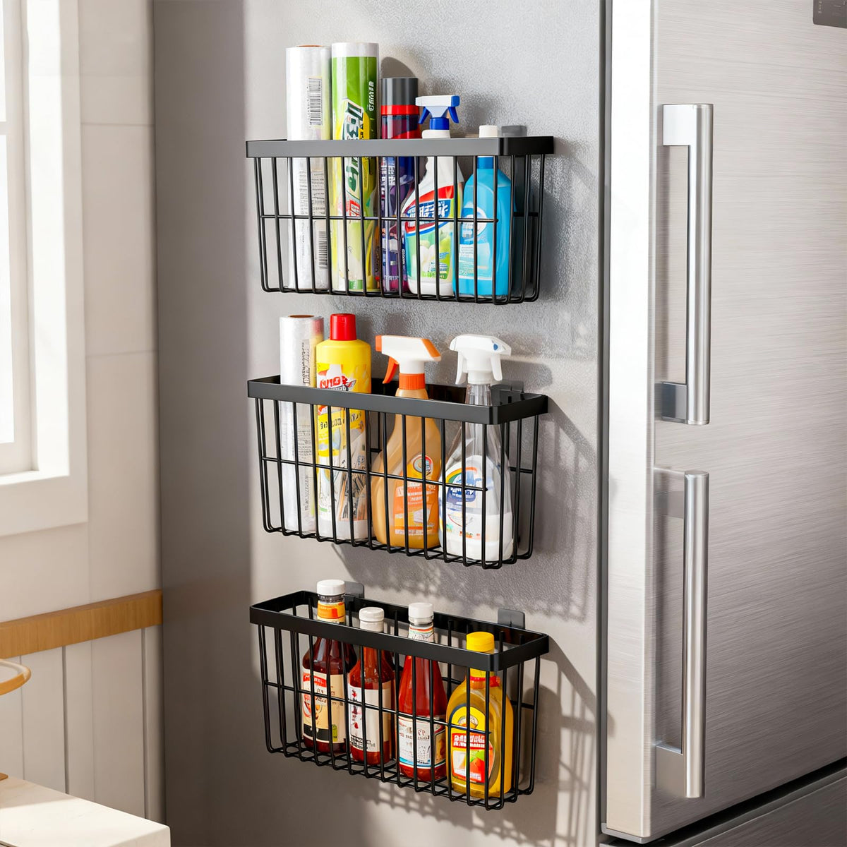 SleekStore caja organizadora para puerta de cocina, tres piezas, negro