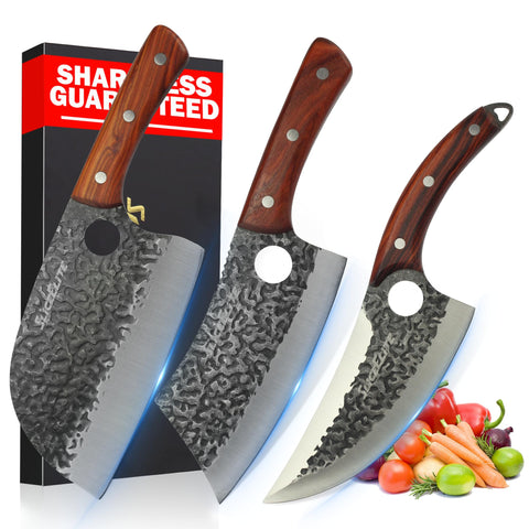 Cuchillo de carnicero SliceElite forjado a mano, ideal para cortes gruesos y huesos.