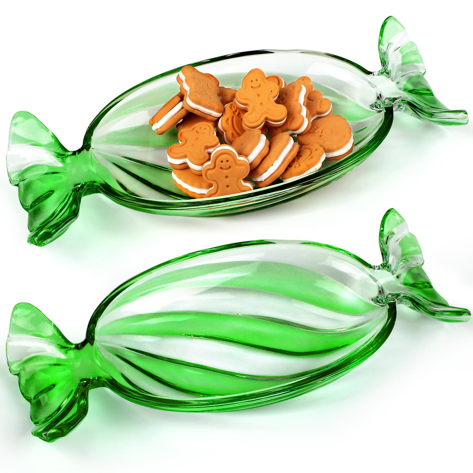 Bandeja Sliner verde con rayas, ideal para presentar dulces festivos con estilo.