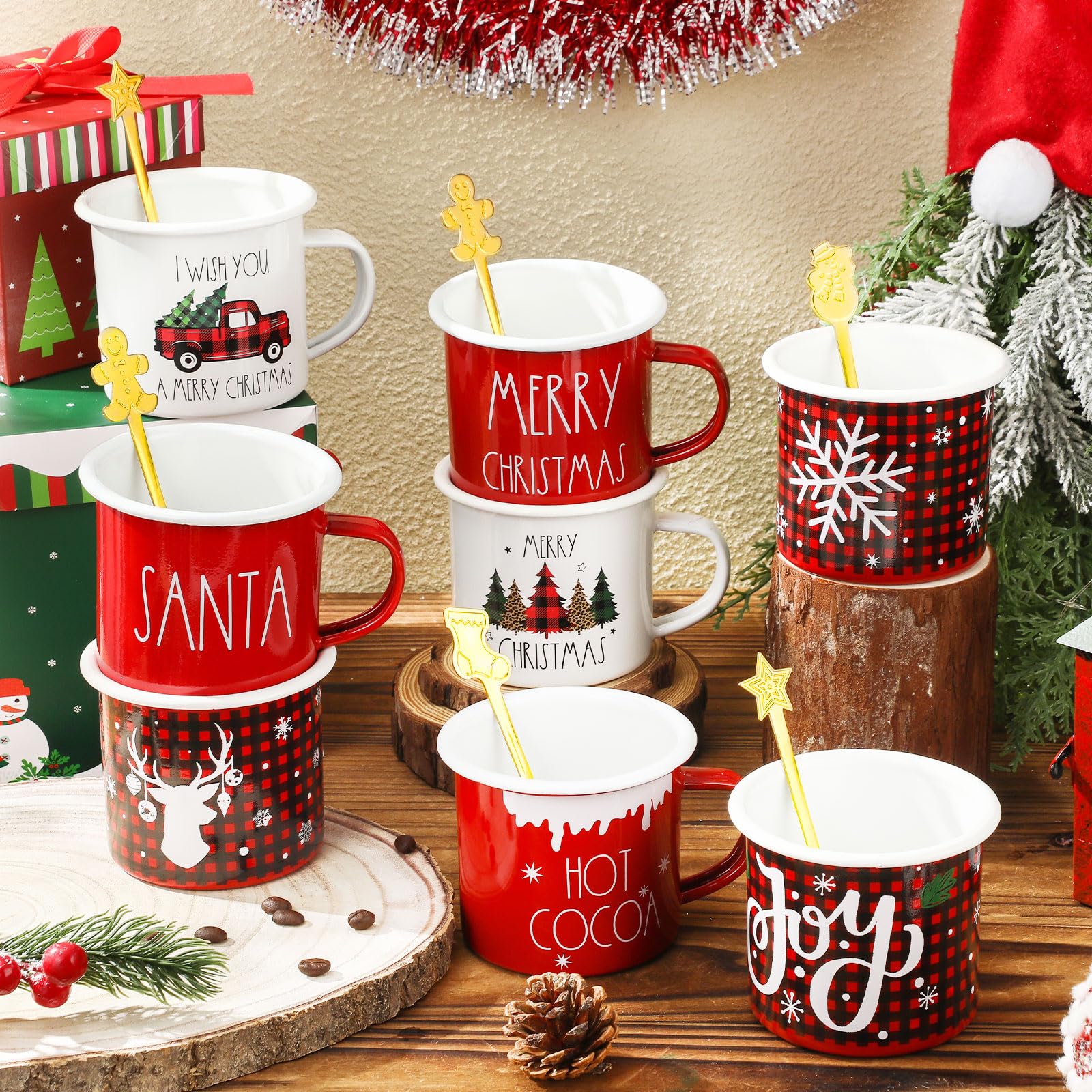 Conjunto Sliner de 8 tazas navideñas para disfrutar café caliente.