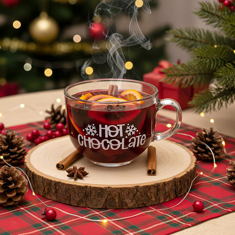 Tazas navideñas de cristal claro para servir y decorar.