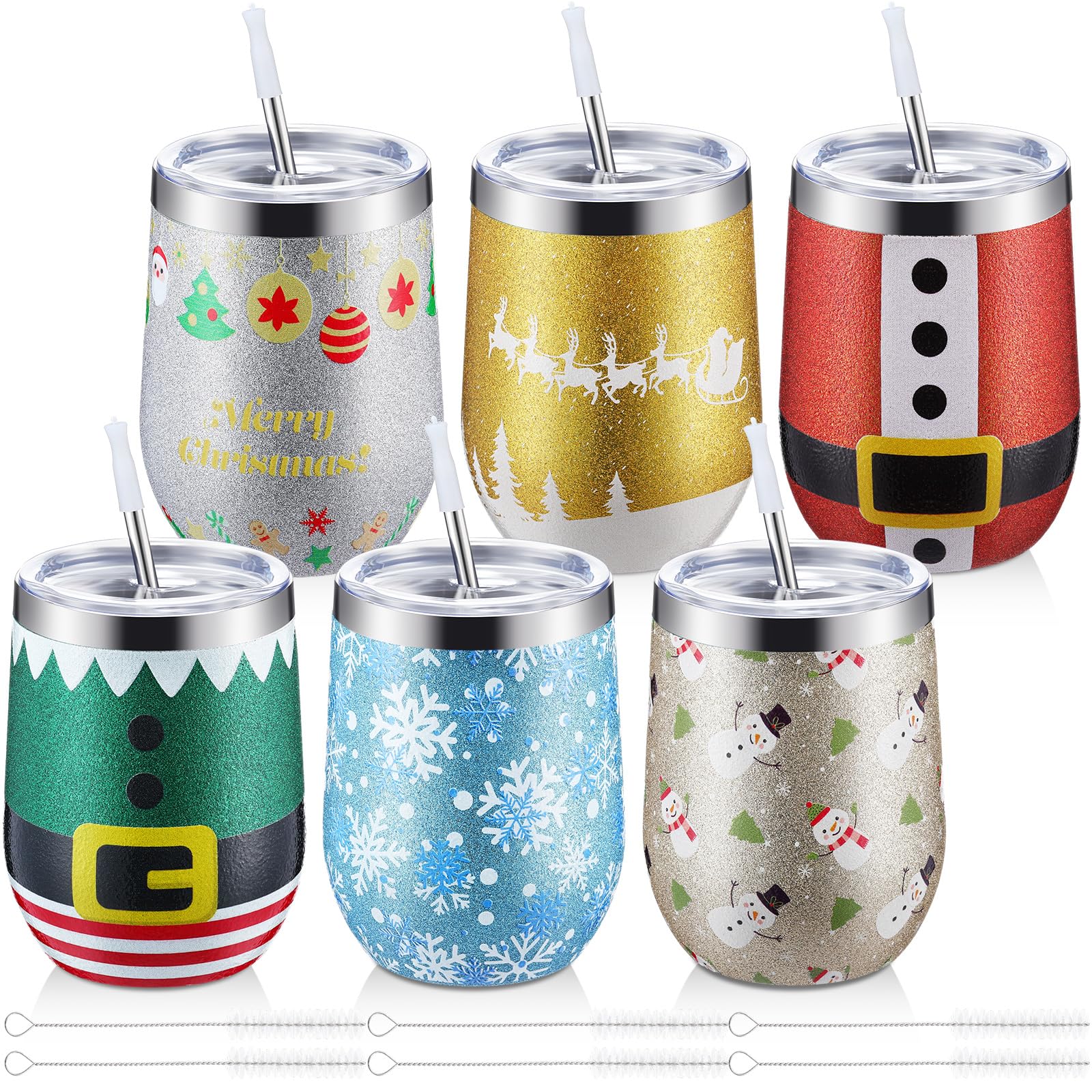 Vaso térmico Sliner de 12 oz con brillo navideño para bebidas frías o calientes