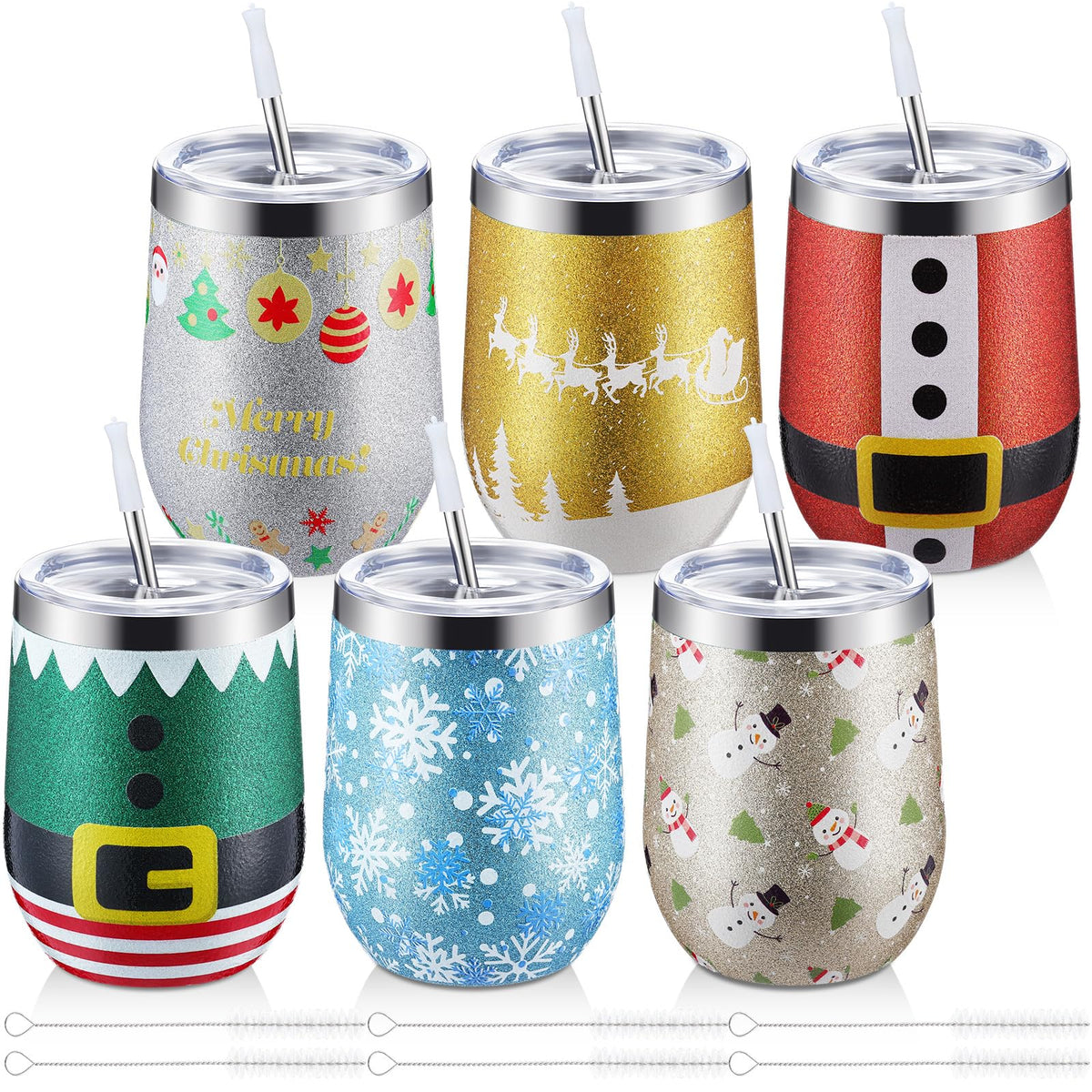 Vaso térmico Sliner de 12 oz con brillo navideño para bebidas frías o calientes