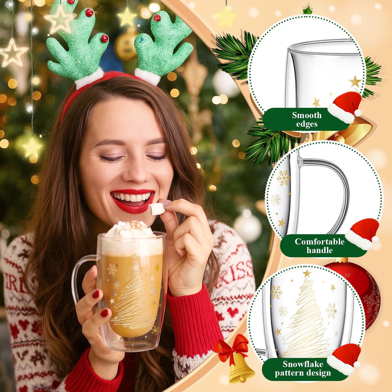 Sliner: mango resistente para un agarre cómodo al beber café navideño.