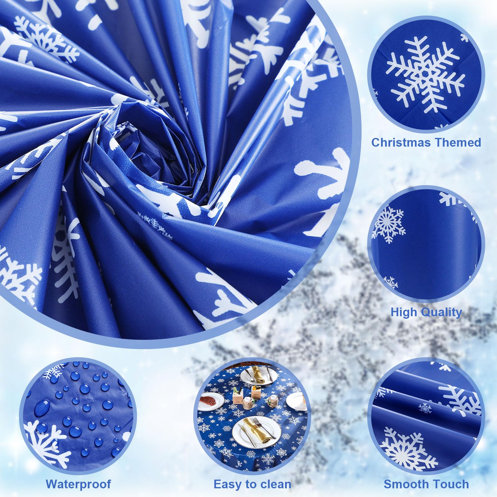 Decoración de mesa azul de Sliner, mantel navideño redondo con cobertura uniforme.