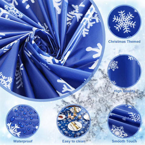 Decoración de mesa azul de Sliner, mantel navideño redondo con cobertura uniforme.