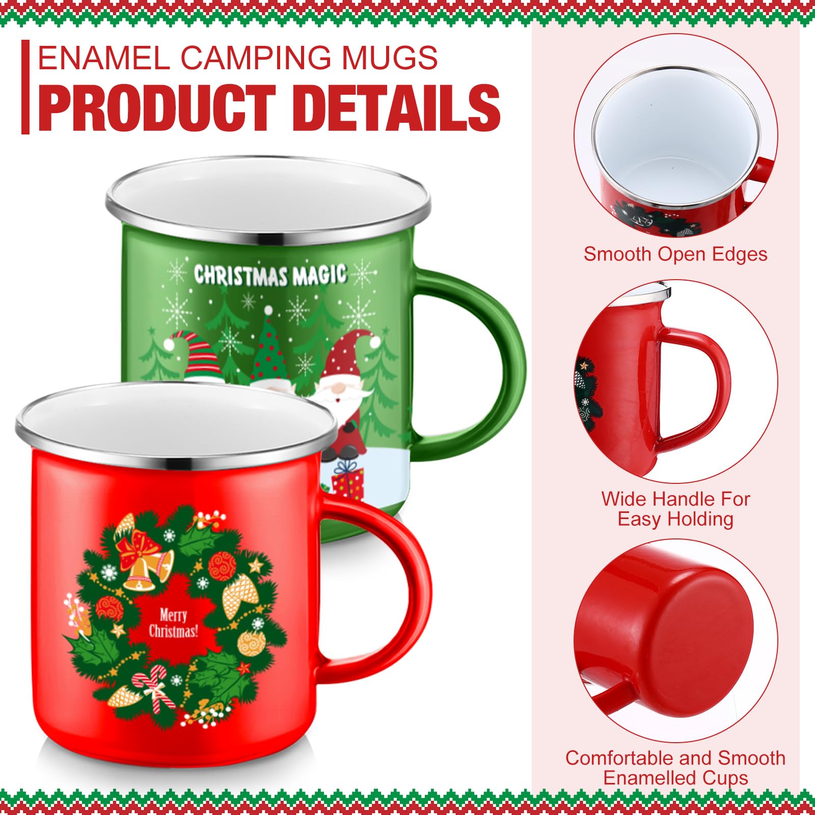 Taza esmaltada Sliner con bastones de caramelo, perfecta para chocolate caliente.