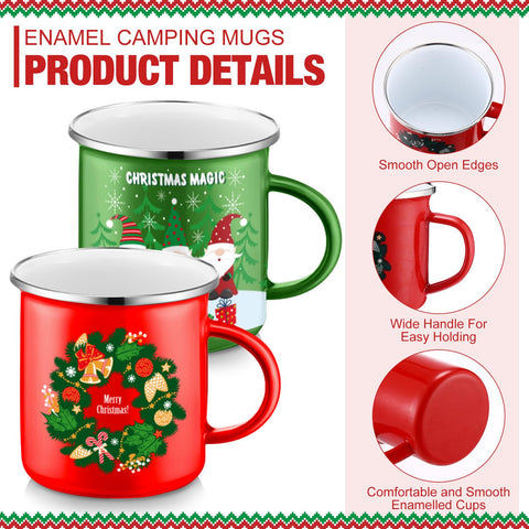 Taza esmaltada Sliner con bastones de caramelo, perfecta para chocolate caliente.