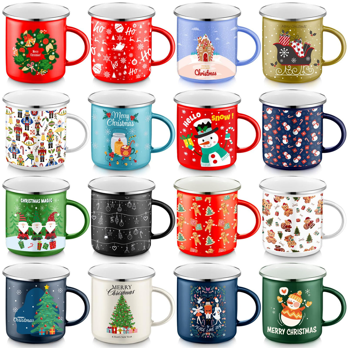 Taza esmaltada Sliner con muñeco de nieve, ideal para café o chocolate caliente.