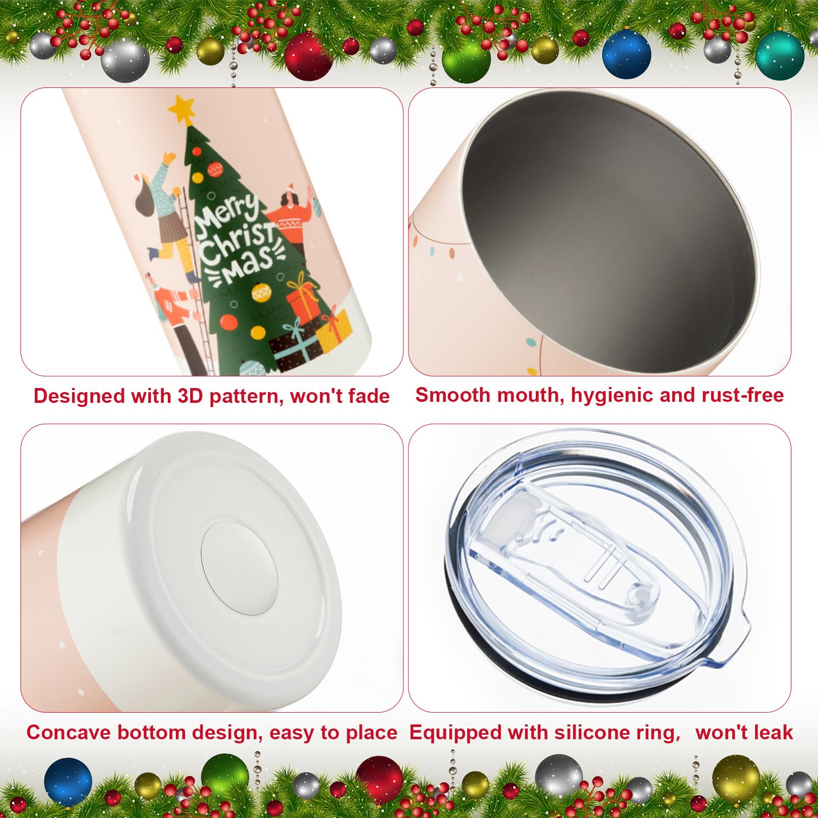 Sliner vaso térmico 20 oz con patrón de árbol de Navidad, ideal para uso diario.