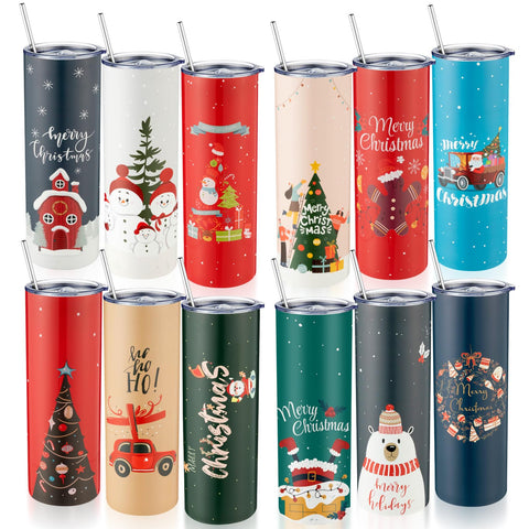Sliner vasos térmicos navideños 20 oz con tapa y pajilla, ideales para bebidas frías o calientes.